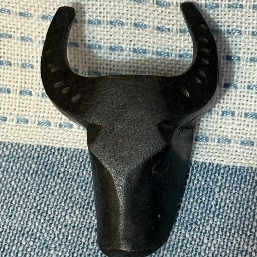Set of 4 Hand-carved Black Wooden Bull Head Decorative Figures or Napkin Holders